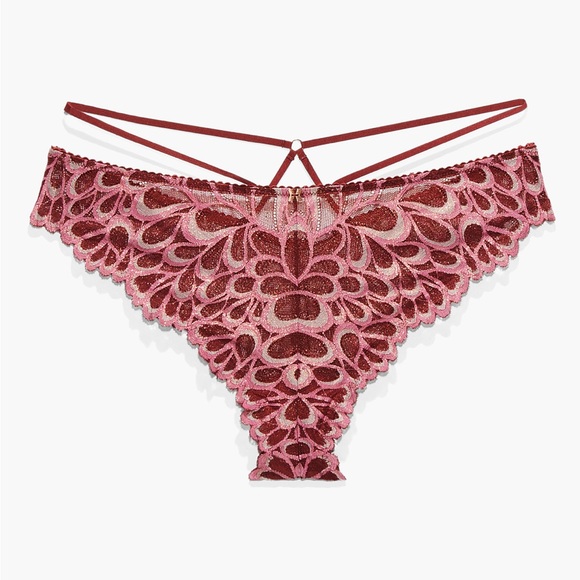 Savage X Fenty Sweet Jam Red Savage Not Sorry Ultra Lace Bra & Brazilian Panty - Picture 3 of 16